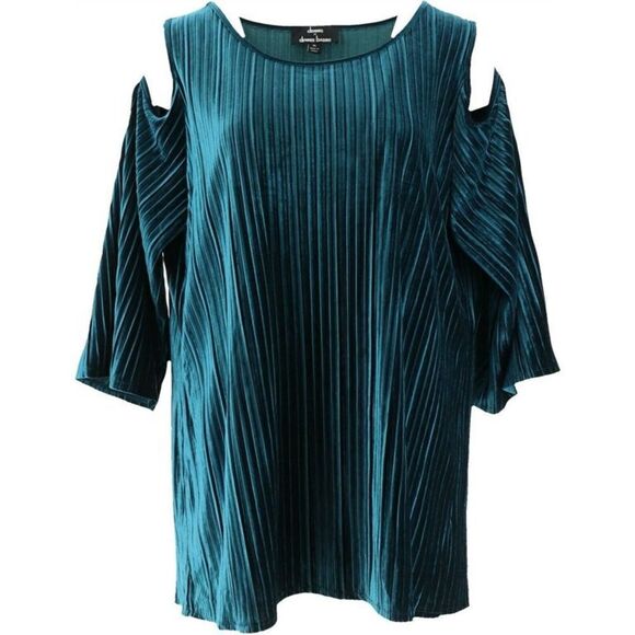 Dennis Basso Pleated Stretch Velvet Cold Shoulder - Picture 4 of 7